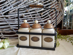 Tea/Coffee/Sugar in Metal Caddy