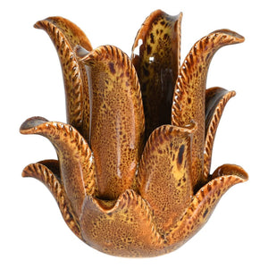 Ochre Flower Ceramic Candleholder