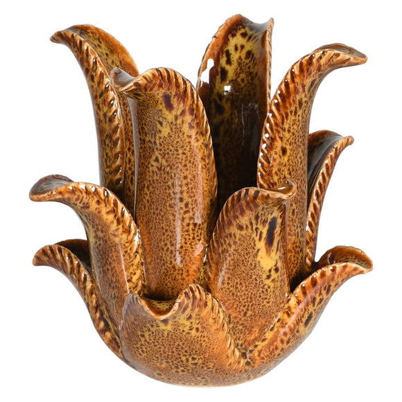 Ochre Flower Ceramic Candleholder