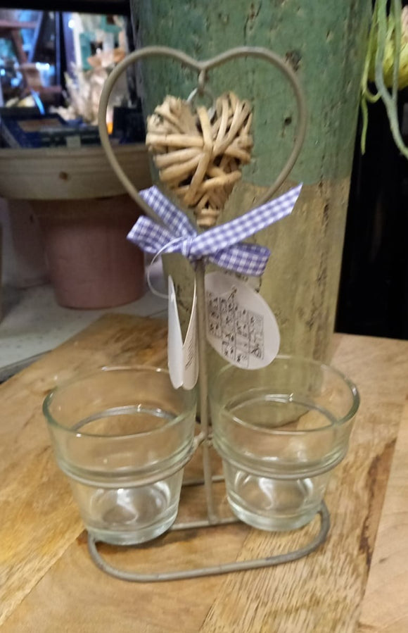 Double Votive Holder w/ Wicker Heart