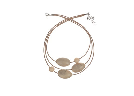 Line Caught Oval Pill Bead Necklace - Matt Marble Camel
